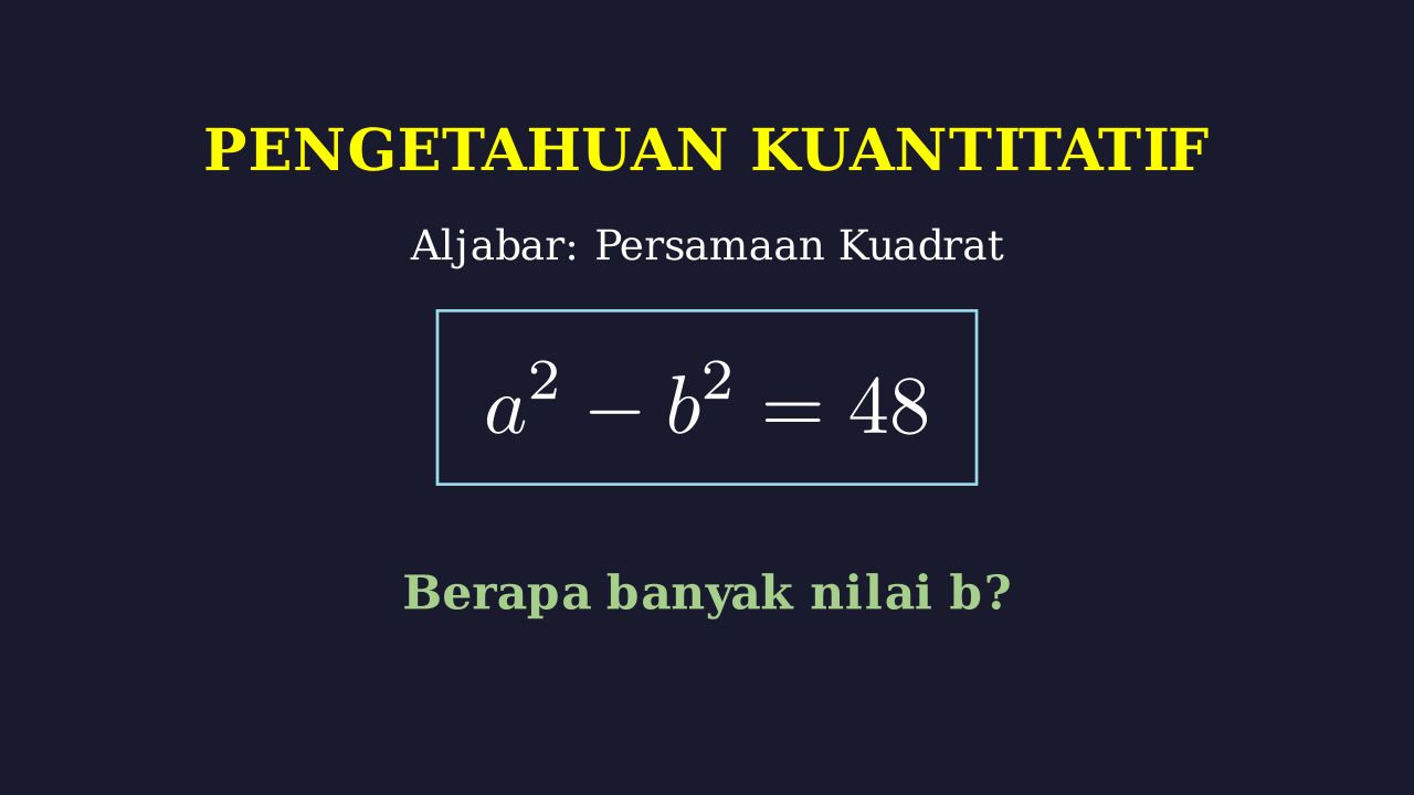 Menentukan Banyaknya Nilai b: a^2 - b^2 = 48