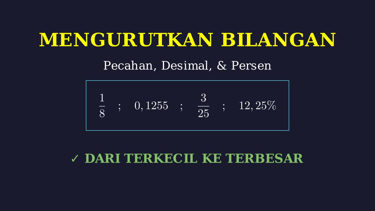 Mengurutkan Pecahan, Desimal, dan Persen