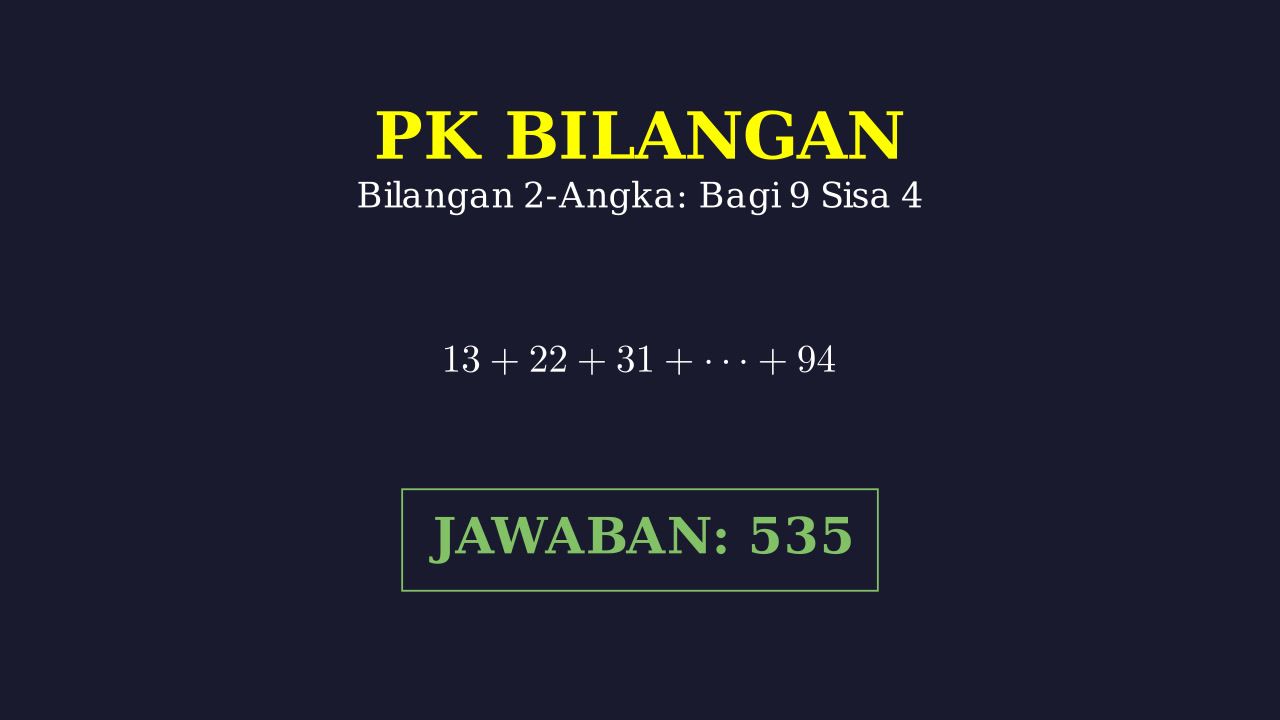 Jumlah Bilangan Dua Angka Sisa Bagi 9